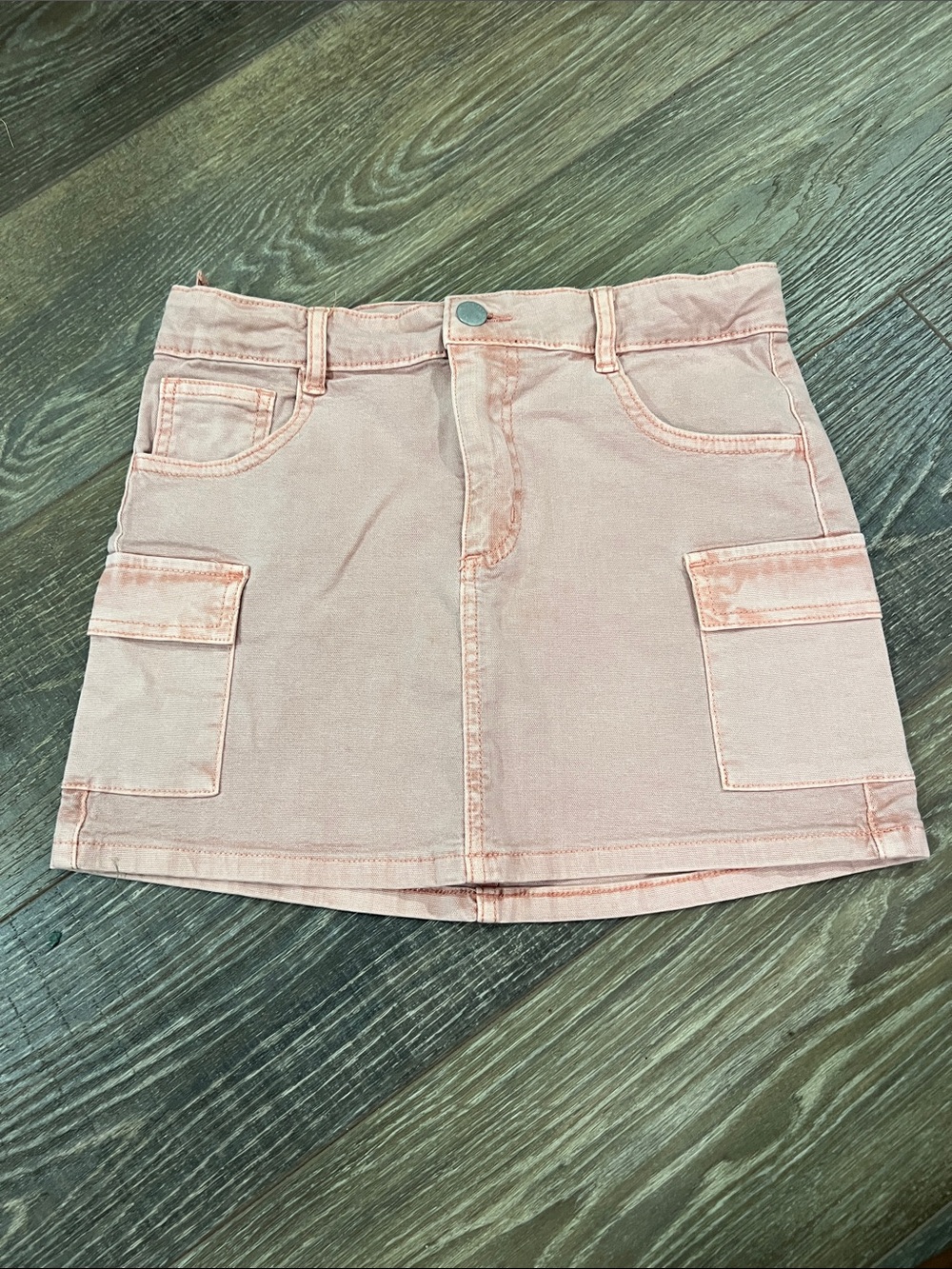 Girl’s Pink Cargo Denim Mini Skirt - Casual Utility Style